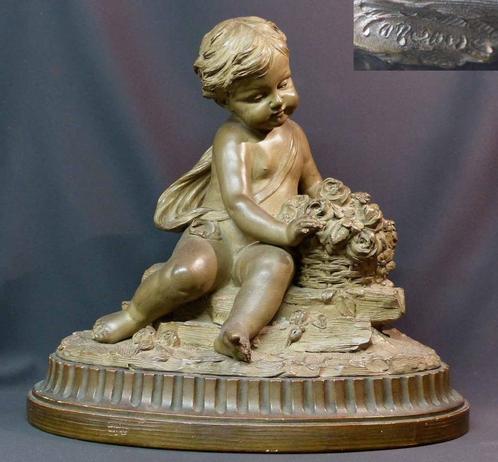 1880 belle sculpture signée terre cuite chérubin 10kg43cm, Antiquités & Art, Antiquités | Céramique & Poterie, Envoi