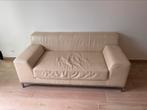 Lederen beige zetel, Huis en Inrichting, Ophalen, Gebruikt, Tweepersoons, Rechte bank