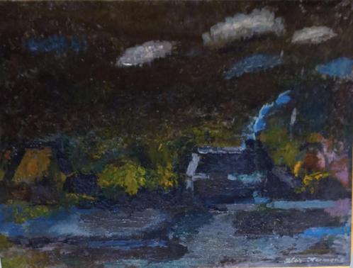Flor Hermans (1935-2017): Landschap bij nacht (65 x 50 cm), Antiek en Kunst, Kunst | Schilderijen | Klassiek, Ophalen of Verzenden