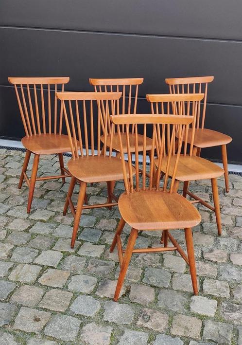Prachtige set (6) authentieke vintage spijlenstoelen, Huis en Inrichting, Stoelen, Gebruikt, Hout, Zwart, Ophalen of Verzenden
