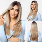 Pruik goudblond mix lang steil haar zonder pony model Marlon, Verzenden, Nieuw, Pruik of Haarverlenging