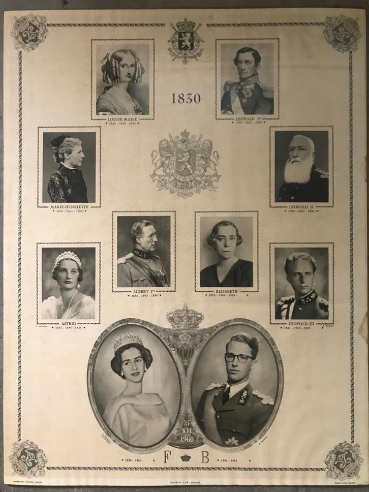 poster van Belgische koninklijke familie in 1960, Verzamelen, Posters, Ophalen of Verzenden