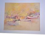 A Eugenia spanish"" Boten op de rivier"" 23 x 27 cm pastel, Antiek en Kunst, Verzenden