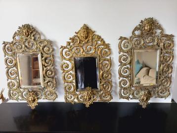 3 exclusieve koperen spiegels 19e eeuw, stijl Napoleon III