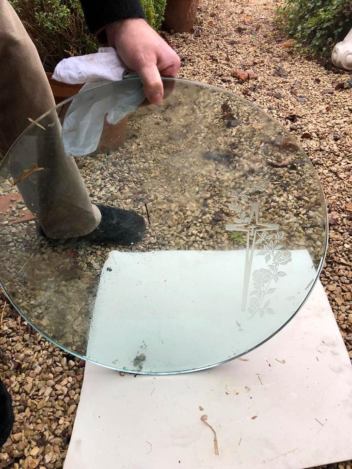 RONDE GLASPLAAT GLAS GEHARD ETS KRUIS RAAM GRAF DECO, Antiek en Kunst, Antiek | Overige Antiek, Ophalen