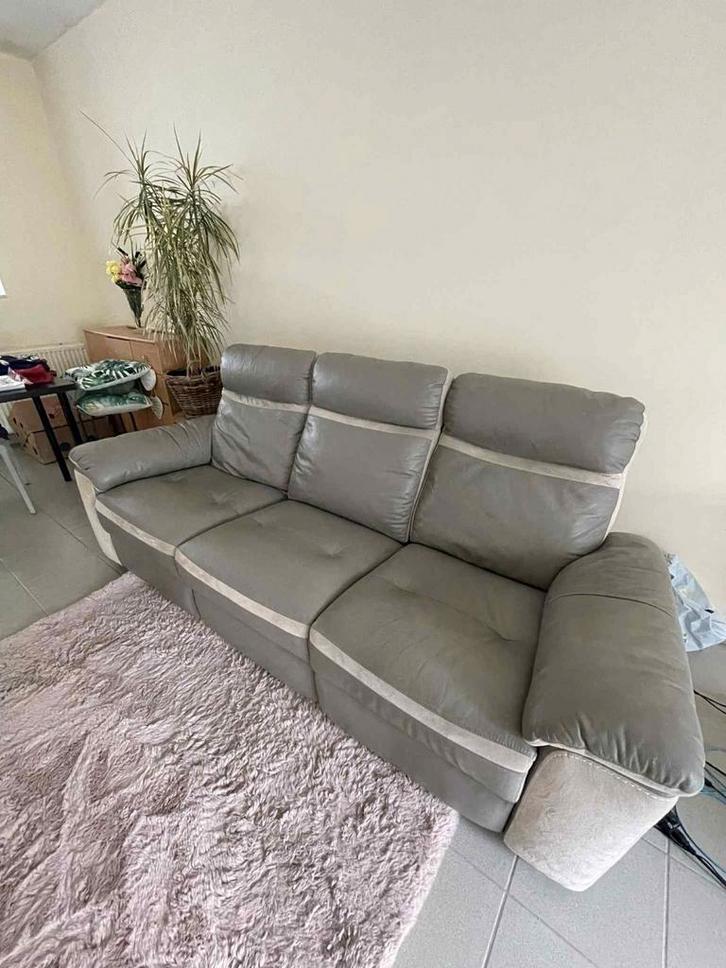 Lederen zetel met 2 relaxdelen, Huis en Inrichting, Zetels | Zetels en Chaises Longues, Zo goed als nieuw, Ophalen