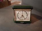 Groene lederen vintage reisklok zelf op te winden Kienzle, Antiek en Kunst, Ophalen of Verzenden
