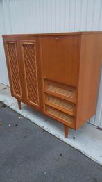 Original meuble vintage scandinave bois et rotin année 60, Ophalen