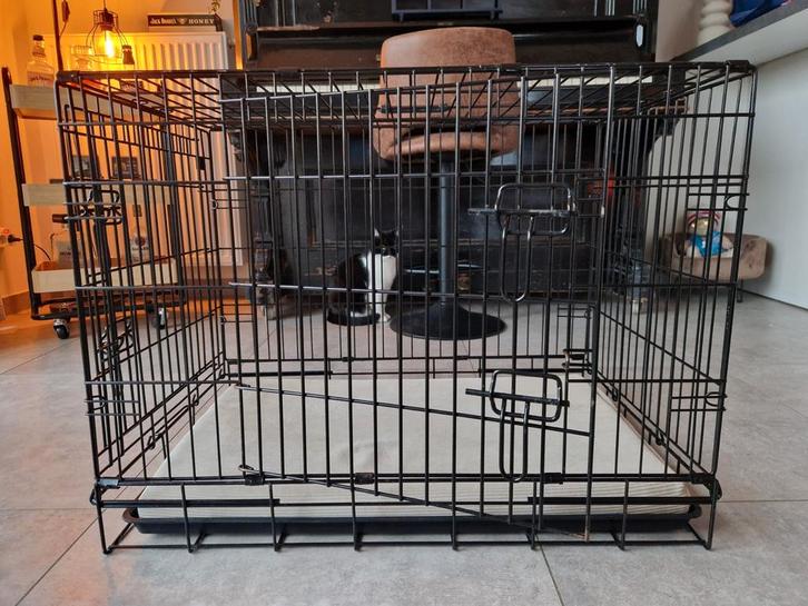 Zwarte hondenbench met 2 deuren – 77 x 54 x 47 cm, Dieren en Toebehoren, Hondenhokken, Zo goed als nieuw, Ophalen