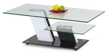 Hoogglans zwart / witte salontafel met glazen blad NIEUW