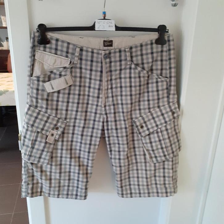 G-STAR RAW Geruite bermuda Maat: 38" Prijs: € 3, Kleding | Heren, Grote Maten, Gedragen, Overige typen, Beige, Ophalen of Verzenden