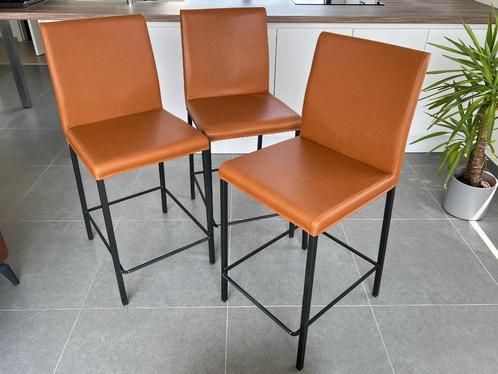 Barkruk Bargaudi Cognac & Antraciet - 3 st. beschikbaar, Huis en Inrichting, Barkrukken, Zo goed als nieuw, 90 cm of meer, Leer