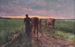 Franz De Vadder (1862-1936): Boerin met koeien (O/D, 79x59cm, Ophalen of Verzenden