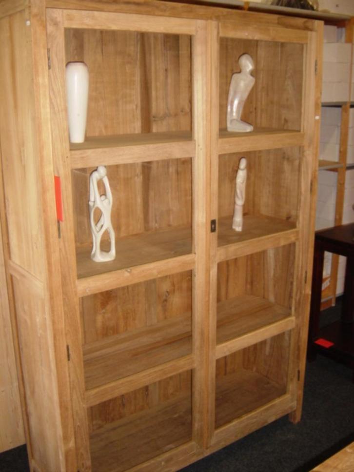 NIEUWE TEAK 2-deurs vitrinekast - boekenkast - Flamant, Antiek en Kunst, Curiosa en Brocante, Ophalen