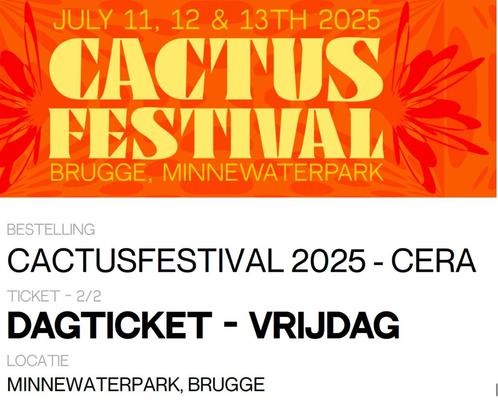 Twee dagtickets vrijdag Cactusfestival 2025, Tickets en Kaartjes, Evenementen en Festivals, Twee personen