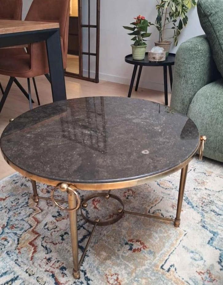 Vintage salontafel marmeren blad, Huis en Inrichting, Tafels | Salontafels, Zo goed als nieuw, Rond, Ophalen