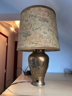 Antieke tafellamp, koper met stoffen kap, 90 jaar oud, Antiek en Kunst, Ophalen