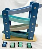 Little Dutch Rollerbaan autobaan met 4 Auto's hout blauw, Verzenden, Zo goed als nieuw