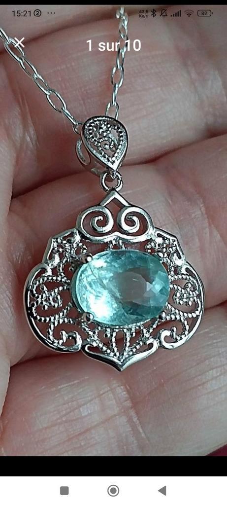 Prachtige sterling zilveren hanger met aquamarijn, Handtassen en Accessoires, Kettinghangers, Nieuw, Zilver, Zilver, Met edelsteen