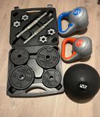 Halterset + kettlebells, Ophalen, Zo goed als nieuw, Benen, Halterset