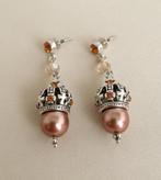 Dolce Luna Oorbellen – Champagne Parel & Swarovski, Handtassen en Accessoires, Hangers, Beige, Nieuw, Zilver