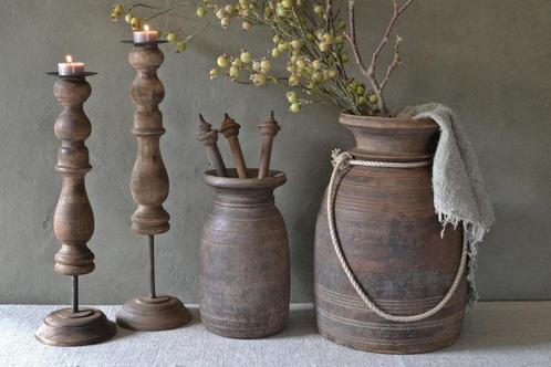 Oude houten Himachal pot / Nepalese kruik, Huis en Inrichting, Woonaccessoires | Vazen, Gebruikt, Overige kleuren, Minder dan 50 cm