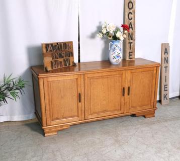 Buffet ancien bas en chêne clair épais L 162 H 76 P 52, Avec porte(s), 150 à 200 cm, Enlèvement, Utilisé