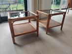 Set van 2 vintage rotan bijzettafeltjes / salontafels, Huis en Inrichting, Tafels | Bijzettafels, Gebruikt, Vierkant, 75 cm of meer