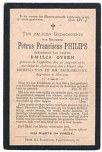 Bp. Philips Petrus. ° Cappellen 1831 † Antwerpen 1897, Enlèvement ou Envoi, Image pieuse