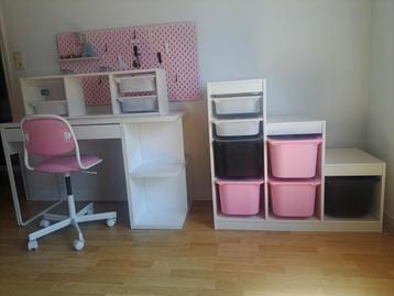 Bureau enfant avec chaise, étagère et meuble de rangement, Enlèvement, Comme neuf
