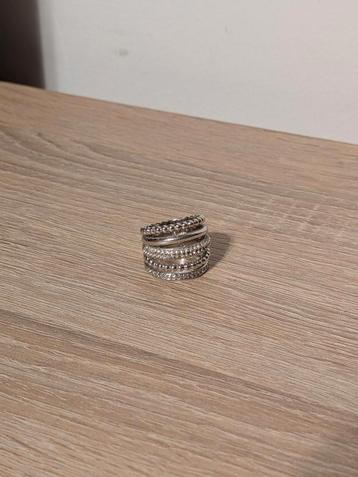 Swarovski ring met meerdere rijen zilveren strass, maat 55 beschikbaar voor biedingen