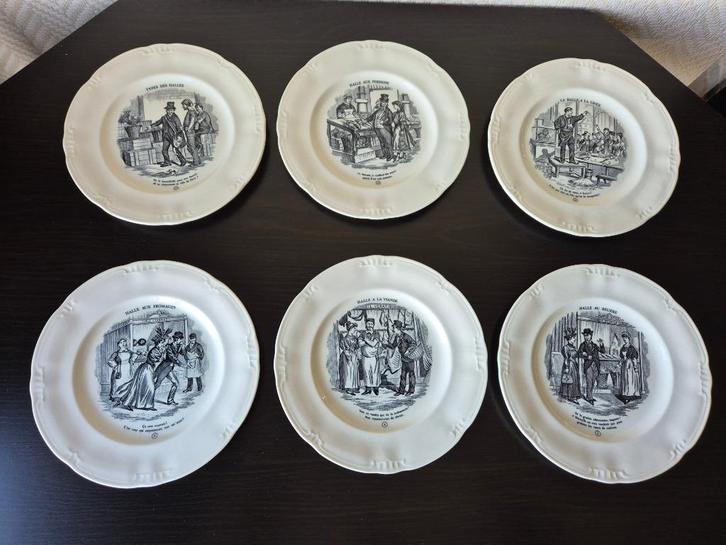 Antieke collectie van 6 witte borden 'Les Halles' van Boch, Antiek en Kunst, Antiek | Servies los, Ophalen