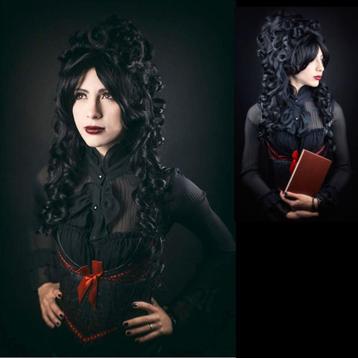 Gothic Rock Halloween pruik lang zwart krullend haar