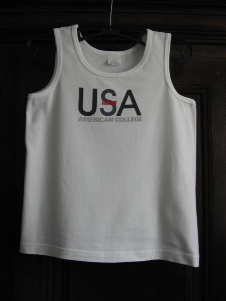 Witte T-shirt met print zonder mouwen, 128, Kinderen en Baby's, Kinderkleding | Maat 128, Zo goed als nieuw, Ophalen of Verzenden