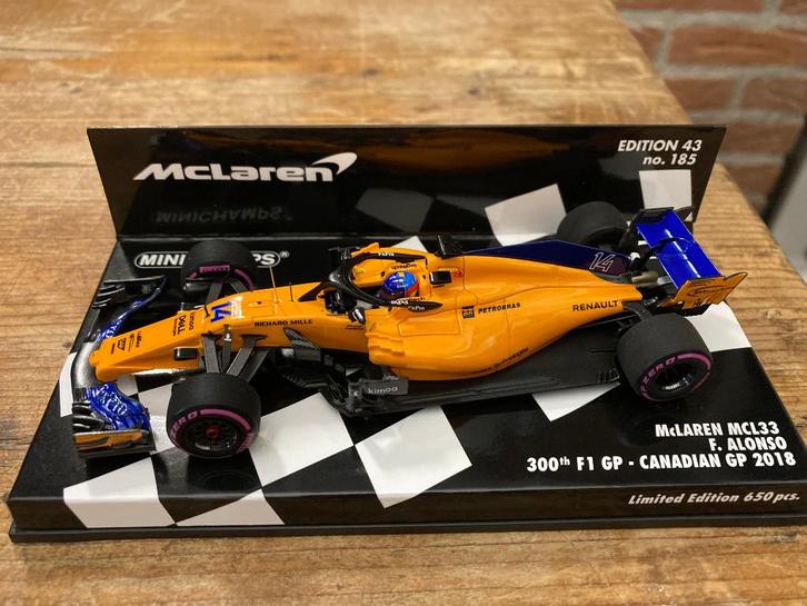 Fernando Alonso 1:43 300th F1 GP Canadian GP 2018 Mclaren, Verzamelen, Automerken, Motoren en Formule 1, Nieuw, Formule 1, Ophalen of Verzenden