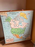 Vintage wandkaart schoolkaart noord amerika, Antiek en Kunst, Ophalen