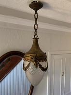 Antieke luster met gegraveerd glas, Huis en Inrichting, Lampen | Kroonluchters, Ophalen, Gebruikt, Glas, Antiek