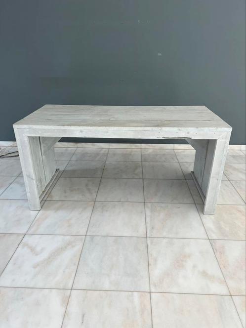 Wit massief houten (hoek) bureau van steigerhout, Huis en Inrichting, Bureaus, Gebruikt, Bureau, Ophalen