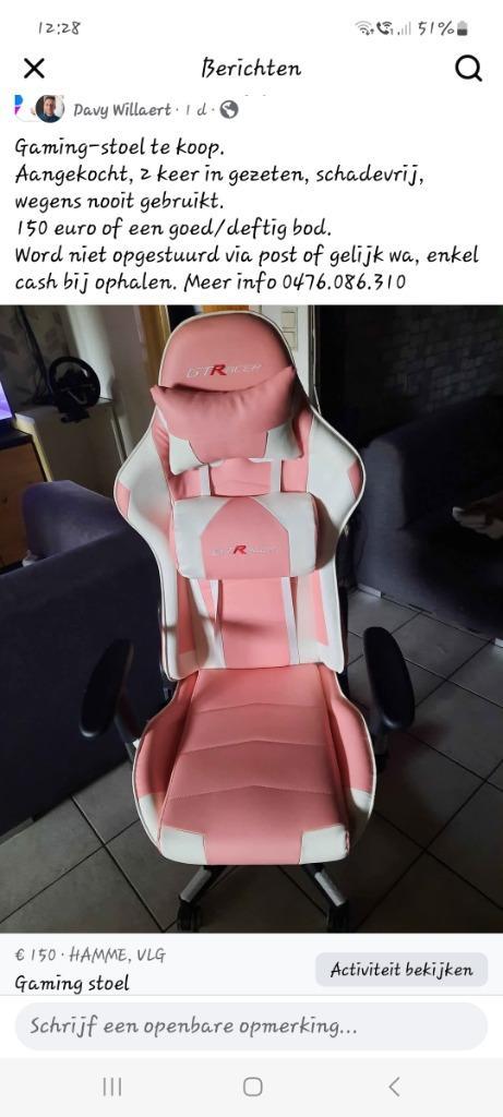 Gaming-stoel, Huis en Inrichting, Bureaustoelen, Zo goed als nieuw, Bureaustoel, Roze, Gaming bureaustoel, Ophalen
