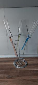 Vintage glazenhouder met 3 flutjes, Ophalen of Verzenden