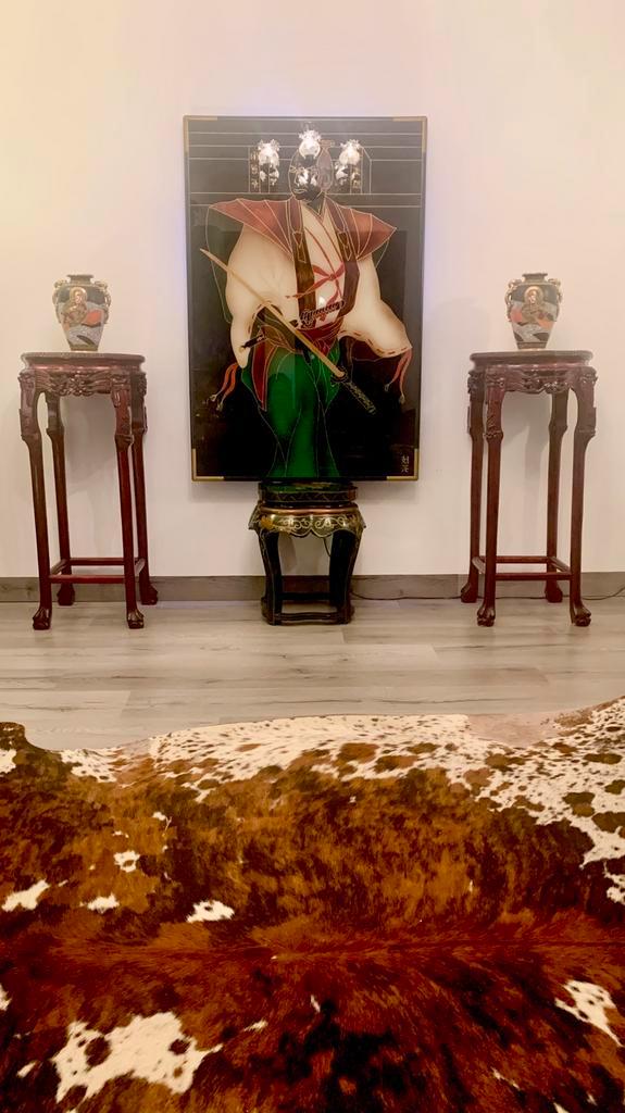 WONDERFUL JAPANESE SAMURAI AND ORIENTAL LACQUER PEDESTAL, Antiek en Kunst, Kunst | Overige Kunst, Ophalen