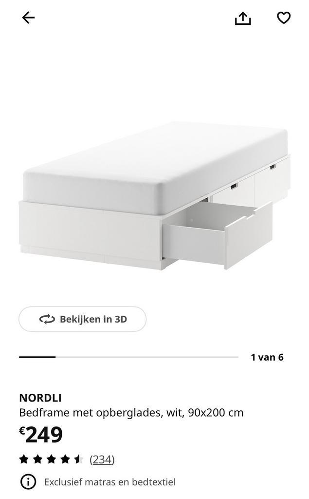 Cadre de lit Nordli 90x200 comme neuf !, Maison & Meubles, Chambre à coucher | Chambres à coucher complètes, Comme neuf, Enlèvement