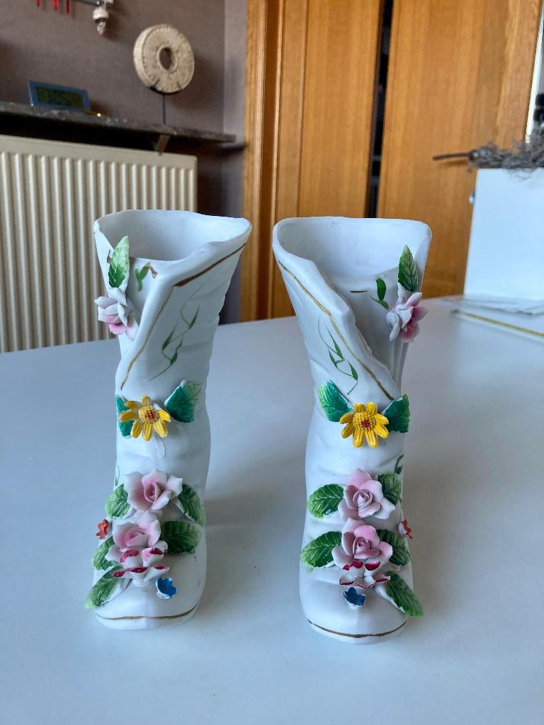 Porseleinen victoriaanse laars-vaasjes - 2 stuks, Ophalen of Verzenden