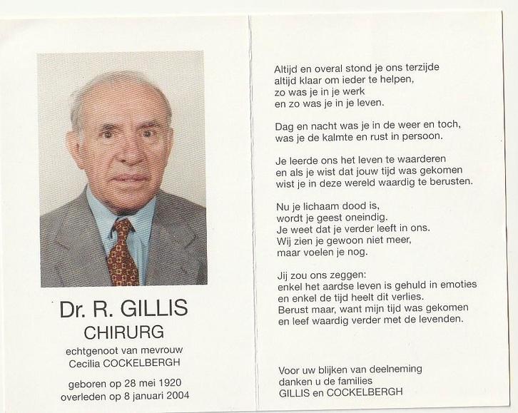 Dr. GILLIS Chirurg 1920 Mechelen 2004 Bonheiden Turnhout, Verzamelen, Bidprentjes en Rouwkaarten, Bidprentje, Verzenden