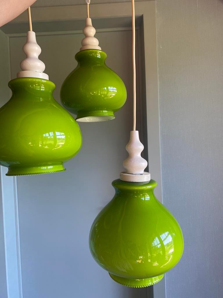 Retro glazen hanglamp luster, Ophalen, Zo goed als nieuw, Glas