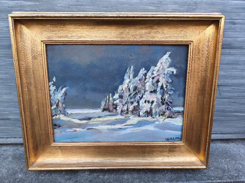 Huile sur panneau fagnes enneigé signe Lucien hock, Enlèvement ou Envoi