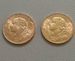 2x 20 Zwitserse frank goud 1927 en 1935, Postzegels en Munten, Munten | België, Ophalen of Verzenden, Goud, Goud