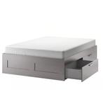 IKEA bed met opbergruimte en matras, Huis en Inrichting, Ophalen, Gebruikt, Zwart, Steigerhout