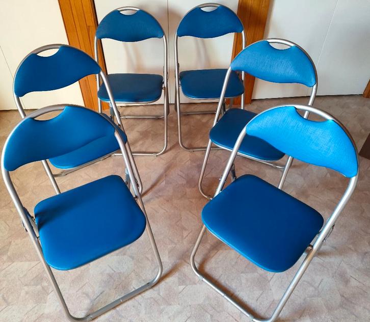 Ensemble de 6 chaises pliantes bleues., Maison & Meubles, Chaises, Comme neuf, Cinq, Six Chaises ou plus, Métal, Autres matériaux