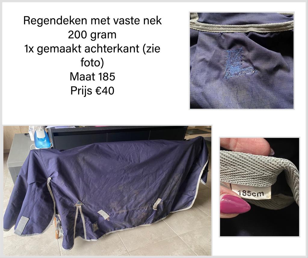 Regendeken met vaste nek., Animaux & Accessoires, Chevaux & Poneys | Couvertures & Couvre-reins, Bleu, Couverture de pluie, 200 g